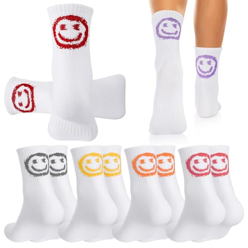Utensilsto 6 Paar Tennissocken Damen 39-42 Sportsocken Damen Baumwollesocken lustige Socken Geschenke Socken Strümpfe mit lächeln Motiv von Utensilsto