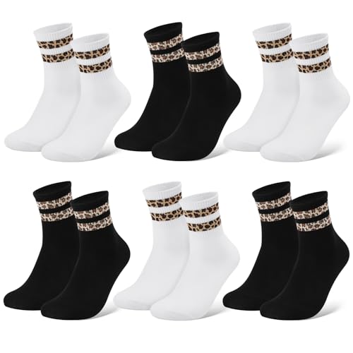 Utensilsto 6 Paare Damen Tennissocken Sportsocken, Damen Tier Muster TennisSocken Atmungsaktive Gestreifte Socken Damen Baumwolle Mittelrohrsocken, Retro Crew Socken 37-41(2Farben) von Utensilsto