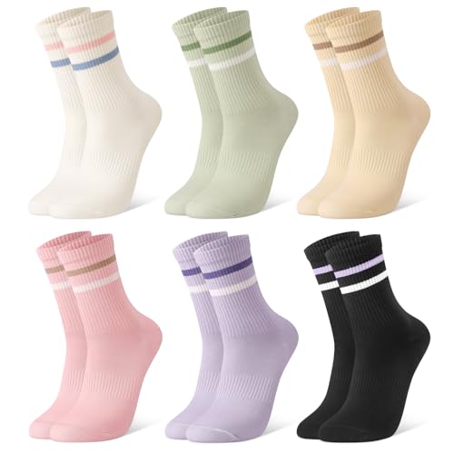 Utensilsto 6 Paare Socken Damen 39-42 Tennissocken Bunte Sportsocken Lange Baumwollsocken mit Streifen Motiv Sport Socken für Damen Lauf Arbeit bunt von Utensilsto
