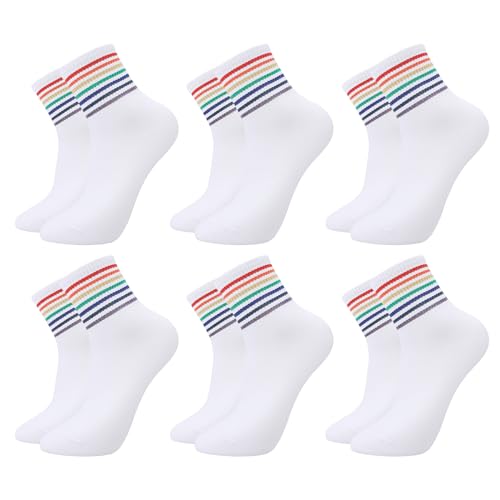 Utensilsto 6 Paare Socken Damen Schwule Stolz Regenbogen Socken LGBTQ 37-41 Bunte Flagge Pride Sportsocken Baumwollesocken Damen Tennissocken mit Streifen Regenbogen Geschenke von Utensilsto