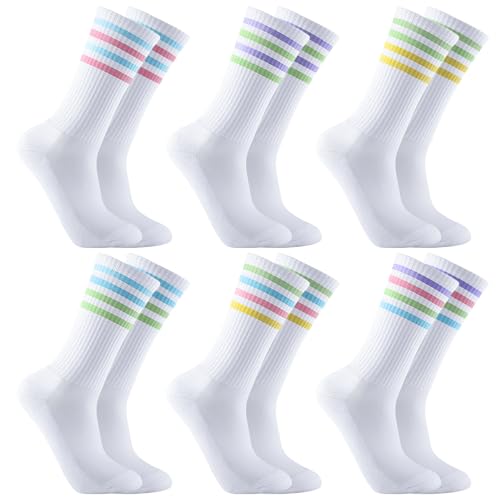 Utensilsto 6 Paare Tennissocken Damen Socken Baumwollsocken 36-42 Atmungsaktive Sportsocken Weiß Retro Crew Socken von Utensilsto