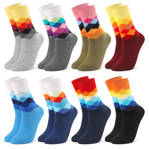 Utensilsto 8 Paar Socken Herren 39-42 Baumwollesocken Lustige Bunte Herren Socken Herrensocken mit Geometrie Motiv Strümpfe Verrückte Witzige Coole Geschenke für Männer Herren Jungen von Utensilsto