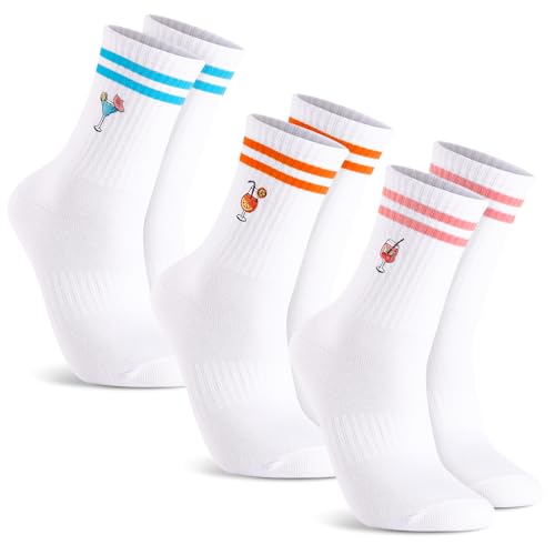 Utensilsto 3 Paar Aperol Socken, Aperol Geschenk Tennissocken Damen 37-41 Atmungsaktive Crew Socks mit Bestickte Weiß Sportsocken Baumwollsocken Lustige Socken mit Motiv von Utensilsto