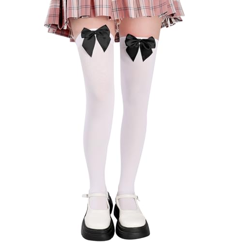 Utensilsto Strümpfe mit Schleife Overknees Strümpfe Damen Overknee Dehnbare Socken Knee High Socken Thigh High Socks Strümpfe für Karneval Kostüm, Mottoparty, Schwarz Schleife von Utensilsto