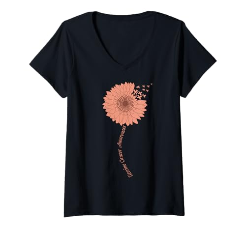 Damen Band für Gebärmutterkrebs-Bewusstsein Sonnenblumen, pfirsichfarben T-Shirt mit V-Ausschnitt Damen Band für Gebärmutterkrebs-Bewusstsein Sonnenblumen, pfirsichfarben T-Shirt mit V-Ausschnitt von Uterine Cancer Awareness Sunflower Products
