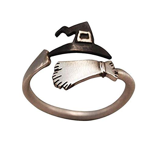 Uteruik Halloween-Hexenhut Fingerring Besen Aushöhlung einfach verstellbar offen Ring Party Cosplay Schmuck von Uteruik