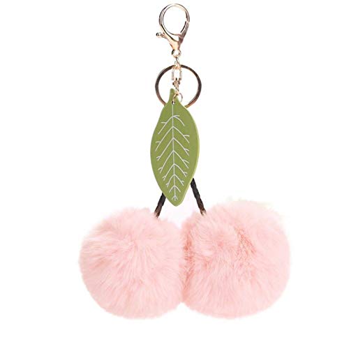 Schlüsselanhänger, niedlicher Kirsch-Schlüsselanhänger, Blattkugel zum Aufhängen, für Tasche, Autoschlüssel, Schwarz Gr. One size, Koreanisches Pink von Uticon