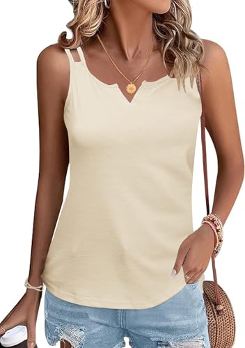 Utitrane Damen Top mit V Ausschnitt Locker Tanktop Elegant Blusentop Oberteile Sommertop (M, Beige) von Utitrane