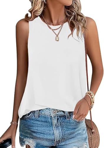 Utitrane Shirts Damen Sommer Rundhals Tanktops Ärmellose Blusentop Basic Lässige Trägertop Leicht Tops (L, Weiß) von Utitrane