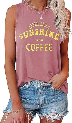Utitrane Sommer Oberteile Damen Leicht Und Luftig Sonnenschein Modemuster Tops Ärmellos Blusen Lässig Locker Tanktop (L, Kaffee Rosa) von Utitrane