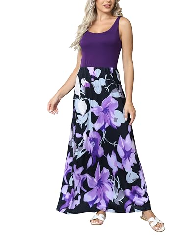 Utitrane Tank Kleid Damen Blumenkleid Elegant Partykleider Boho Beach Maxikleid (M, Lila) von Utitrane