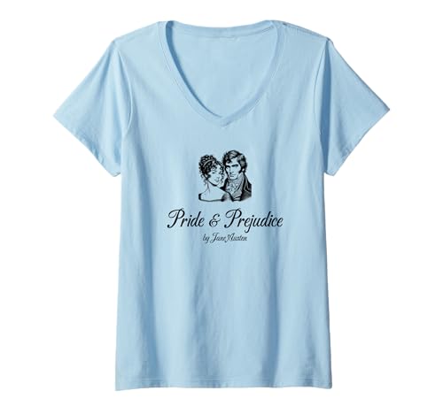 Damen Pride & Prejudice von Jane Austen Schwarzer Druck T-Shirt mit V-Ausschnitt Damen Pride & Prejudice von Jane Austen Schwarzer Druck T-Shirt mit V-Ausschnitt von Utopia Sport Jane Austen Shop
