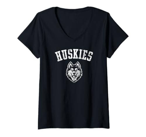 Damen Huskies Maskottchen für Jugendteams, Spieler und Fans im Used-Look T-Shirt mit V-Ausschnitt Damen Huskies Maskottchen für Jugendteams, Spieler und Fans im Used-Look T-Shirt mit V-Ausschnitt von Utopia Sport Mascot Shop