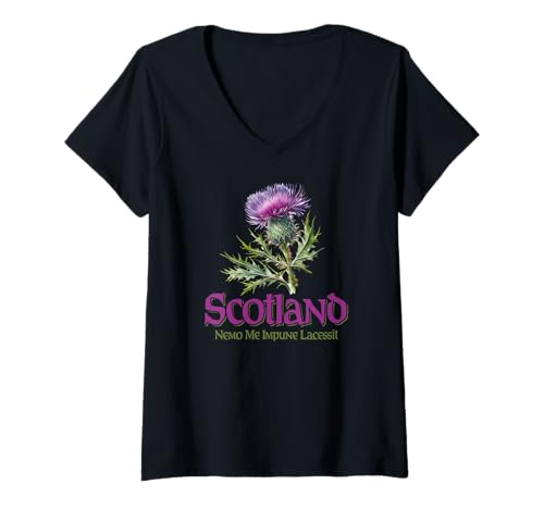 Damen Schottland Aquarell Distel Nemo Me Impune Lacessit T-Shirt mit V-Ausschnitt Damen Schottland Aquarell Distel Nemo Me Impune Lacessit T-Shirt mit V-Ausschnitt von Utopia Sport Scotland Shop