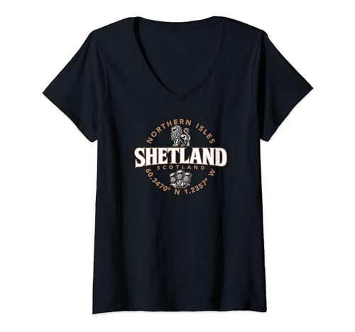 Damen Shetland Scotland Nördliche Inseln Koordinaten Label 2C T-Shirt mit V-Ausschnitt Damen Shetland Scotland Nördliche Inseln Koordinaten Label 2C T-Shirt mit V-Ausschnitt von Utopia Sport Scotland Shop
