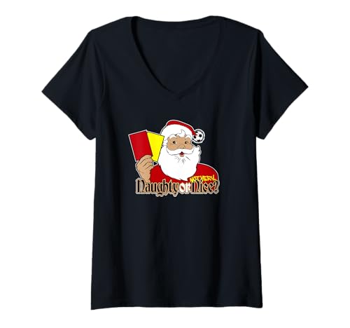 Damen Weihnachtsmann-Weihnachtsmann mit roten und gelben Karten T-Shirt mit V-Ausschnitt Damen Weihnachtsmann-Weihnachtsmann mit roten und gelben Karten T-Shirt mit V-Ausschnitt von Utopia Sport Soccer Shop