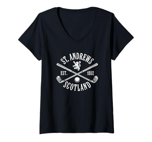 Damen St. Andrews Scotland Crossed Est. 1552 Clubs Rampant Lion T-Shirt mit V-Ausschnitt Damen St. Andrews Scotland Crossed Est. 1552 Clubs Rampant Lion T-Shirt mit V-Ausschnitt von Utopia Sport St. Andrews Shop