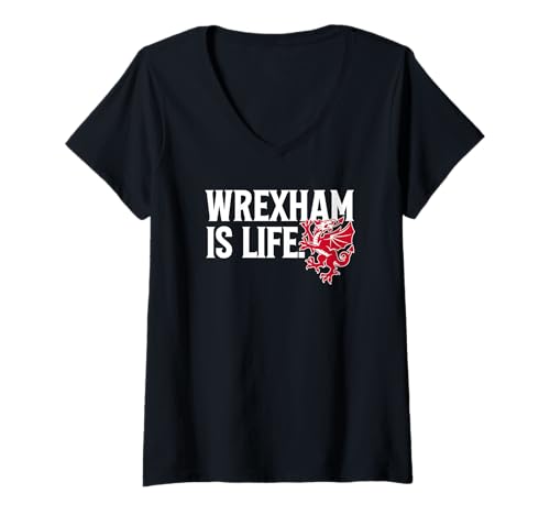 Damen Wrexham Is Life Wales, Welsh Rampant Dragon T-Shirt mit V-Ausschnitt Damen Wrexham Is Life Wales, Welsh Rampant Dragon T-Shirt mit V-Ausschnitt von Utopia Sport Wrexham Shop