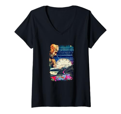 Damen EDM Techno Trippy Mountain Design Dance Rave Music Festival T-Shirt mit V-Ausschnitt Damen EDM Techno Trippy Mountain Design Dance Rave Music Festival T-Shirt mit V-Ausschnitt von Utopian Nation EDM Festival Tees