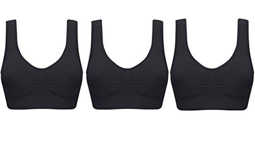 UtopyaUK 3er Pack Komfort BH Gepolstert Damen Mädchen Crop Top mit Pads Nahtlos Schlaf Yoga Bralette Freizeit Stretch Sport Weste breite Träger Vorteilspack (3XL, 3 Schwarz) von UtopyaUK