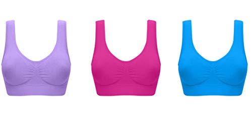 UtopyaUK 3er Pack Komfort BH Gepolstert Damen Mädchen Crop Top mit Pads Nahtlos Schlaf Yoga Bralette Freizeit Stretch Sport Weste breite Träger Vorteilspack (3XL, Helles Set) von UtopyaUK