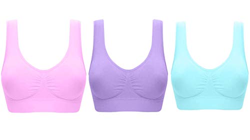 UtopyaUK 3er Pack Komfort BH Gepolstert Damen Mädchen Crop Top mit Pads Nahtlos Schlaf Yoga Bralette Freizeit Stretch Sport Weste breite Träger Vorteilspack (M, Pastell-Set) von UtopyaUK