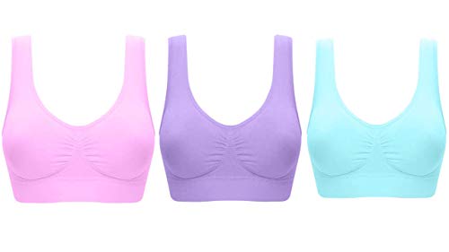 UtopyaUK 3er Pack Komfort BH Gepolstert Damen Mädchen Crop Top mit Pads Nahtlos Schlaf Yoga Bralette Freizeit Stretch Sport Weste breite Träger Vorteilspack (S, Pastell-Set) von UtopyaUK