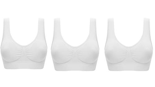 UtopyaUK 3er Pack Komfort BH Gepolstert Damen Mädchen Crop Top mit Pads Nahtlos Schlaf Yoga Bralette Freizeit Stretch Sport Weste breite Träger Vorteilspack (XXL, 3 Weiß) von UtopyaUK