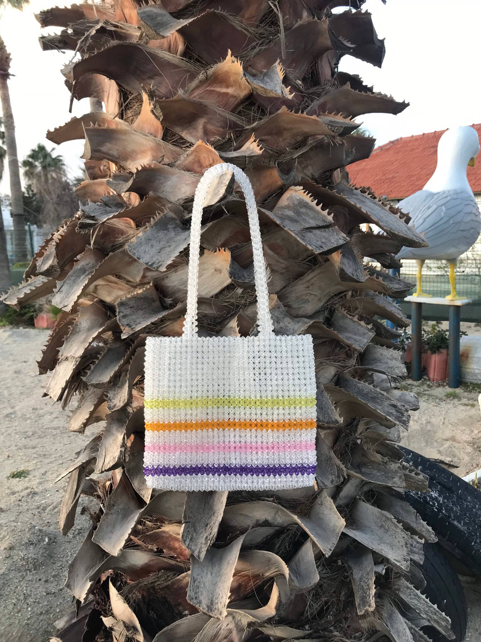 Kristall Transparent Perlen Tasche, Regenbogen Schultertasche, Perlentasche, Vintage, Handgemachte Regenbogen, Tasche von Utopyarts