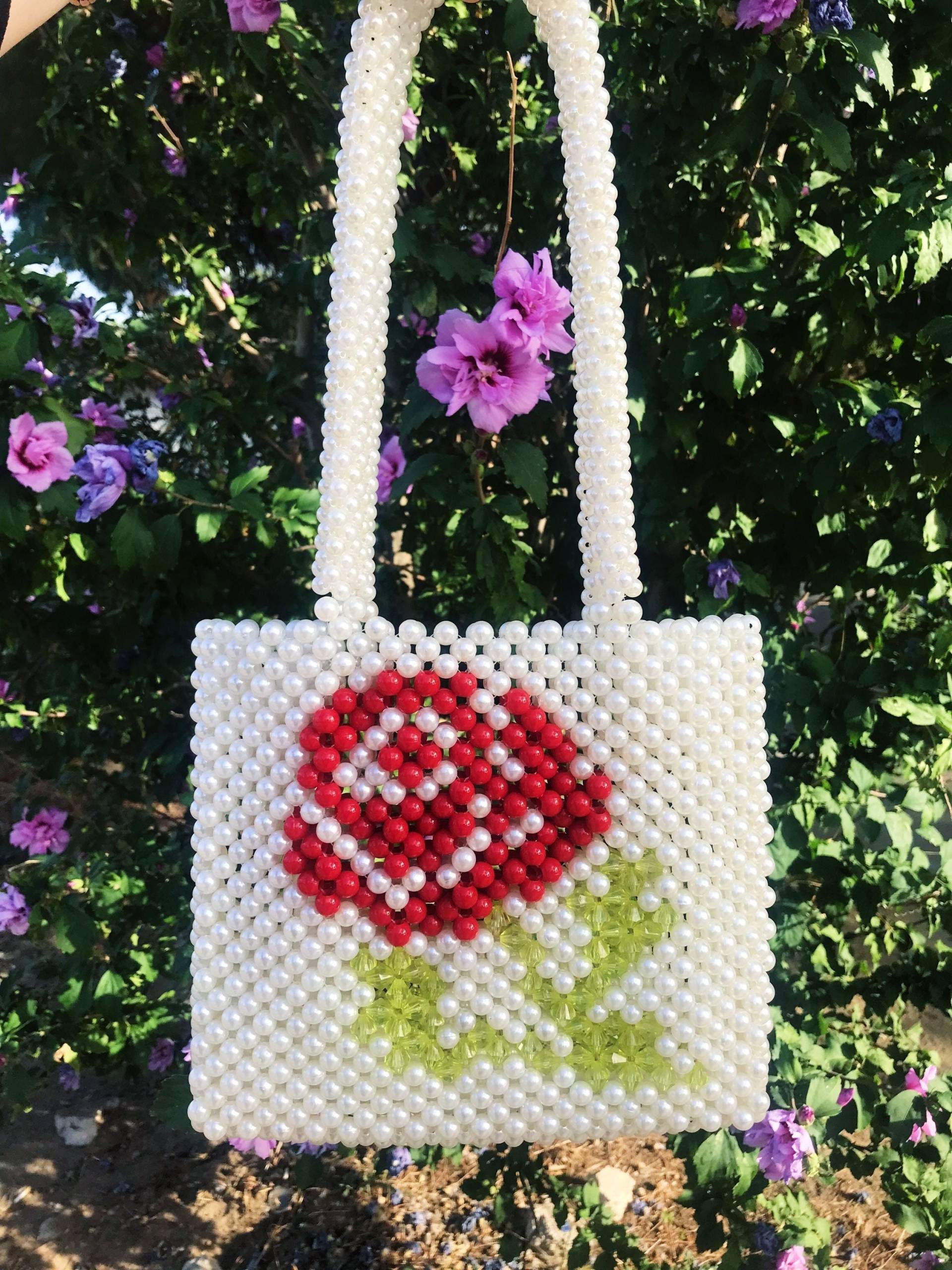 Perle Perlen Tasche, Rose Perlentasche, Kristall Tasche, Schultertasche, Handgemachte Muttertagsgeschenk, Rose, Perlentasche von Utopyarts