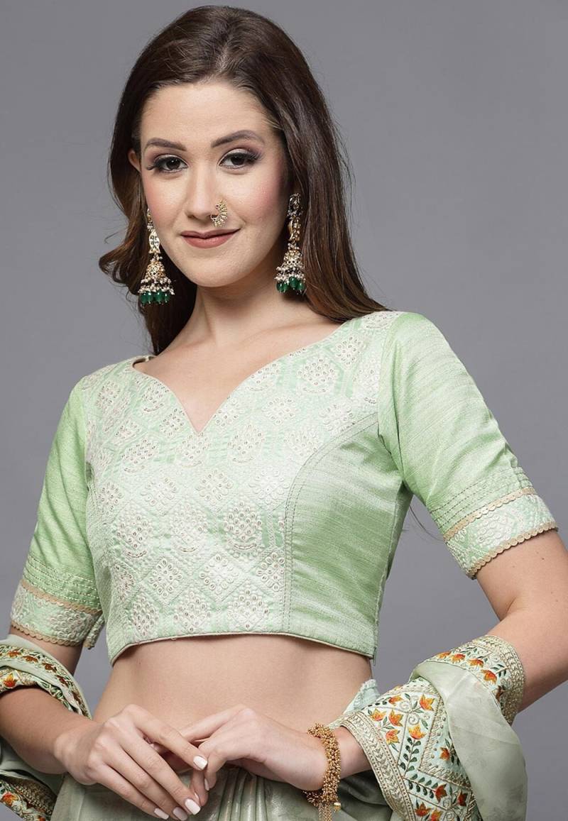 Bestickte Uppada Seidenbluse in Pastellgrün von UtsavFashion
