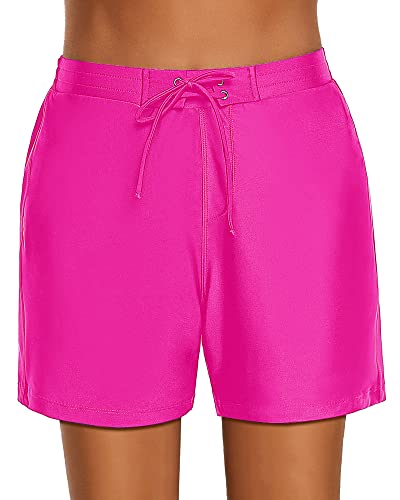 Utyful Damen Boardshorts Mid Waisted Lange Badehose Schnürung Elastische Taille Badeanzug Unterteil Badeshorts Frauen, Knallpink (Hot Pink), XX-Large von Utyful