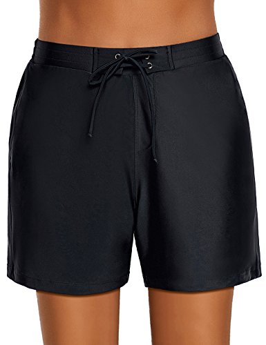 Utyful Damen Casual Lace Up elastische Taillen-Badeanzug Bottom Strand Board Shorts groß Schwarz von Utyful