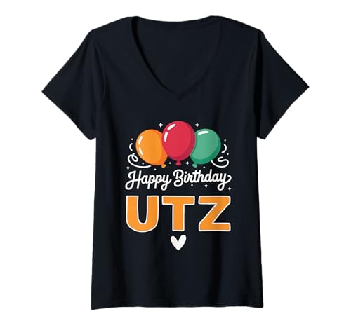 Damen Alles Gute zum Geburtstag Spruch Utz T-Shirt mit V-Ausschnitt von Utz Name Spruch für Geburtstag