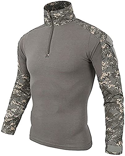 Uugood Combat Shirt Flecktarn Tactical Shirt Herren Hemd Slim Fit Langarm Camouflage Shirt Paintball Airsoft Army Military Hemd Bundeswehr T-Shirt Militär Uniform, ACU, 3XL von Uugood