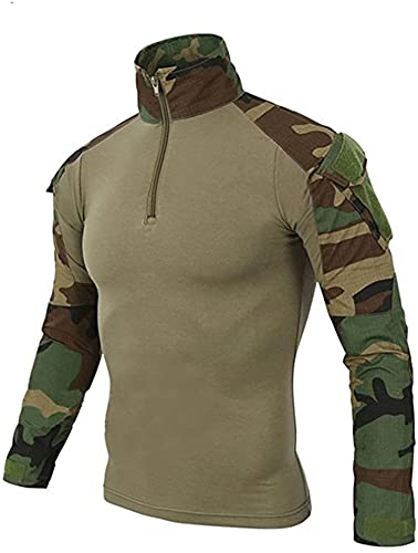 Uugood Combat Shirt Flecktarn Tactical Shirt Herren Hemd Slim Fit Langarm Camouflage Shirt Paintball Airsoft Army Military Hemd Bundeswehr T-Shirt Militär Uniform, Wald, L von Uugood