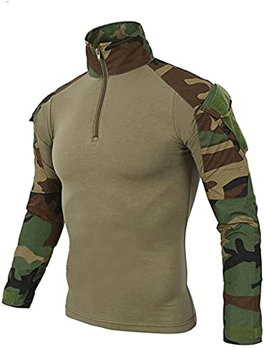 Uugood Combat Shirt Flecktarn Tactical Shirt Herren Hemd Slim Fit Langarm Camouflage Shirt Paintball Airsoft Army Military Hemd Bundeswehr T-Shirt Militär Uniform, Wald, XL von Uugood