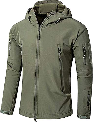 Uugood Herren Softshelljacke Taktische Fleece Jacke Winter Warm Combat Kapuze Militär Mantel, grün, XL von Uugood