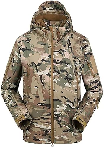 Uugood Herrenjacken, wasserdicht, mit Kapuze, Fleece, Winterjacke, Militär, Softshell Jacke, taktische Jacke, Outdoor, Kapuzenpullover, für Skifahren, Jagd, Airsoft, CP, XL von Uugood