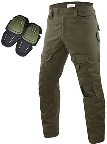 Uugood Militär Hose, Taktische Hose Herren G3 Camouflage Ripstop Combat Hose mit Knieschoner Multicam Cargo Hose für Outdoor Aktivitäten Paintball Jagd Airsoft (Armeegrün, L) von Uugood