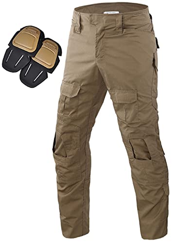 Uugood Militär Hose, Taktische Hose Herren G3 Camouflage Ripstop Combat Hose mit Knieschoner Multicam Cargo Hose für Outdoor Aktivitäten Paintball Jagd Airsoft (Khaki, M) von Uugood