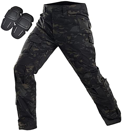 Uugood Militär Hose, Taktische Hose Herren G3 Camouflage Ripstop Combat Hose mit Knieschoner Multicam Cargo Hose für Outdoor Aktivitäten Paintball Jagd Airsoft (Schwarze Nacht, M) von Uugood