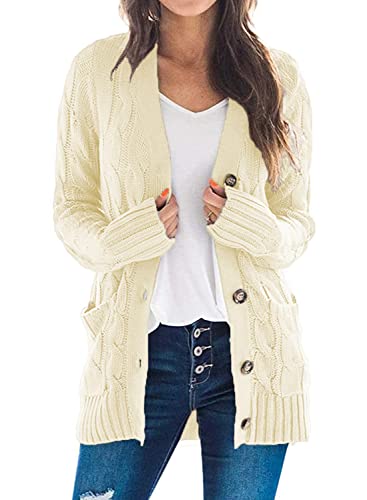 Uusollecy Damen Cardigan Langarm Strickjacke Herbst Winter Casual Strickcardigan Open Front Sweater mit Knopf S-XXL von Uusollecy