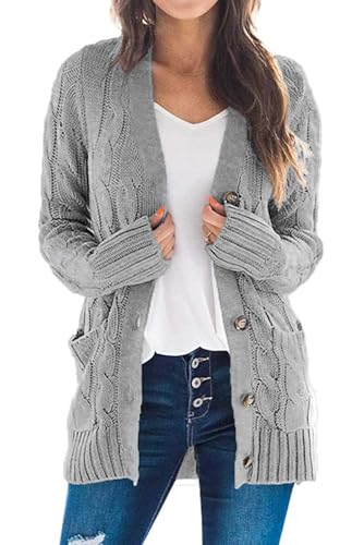 Uusollecy Damen Cardigan Langarm Strickjacke Herbst Winter Casual Strickcardigan Open Front Sweater mit Knopf S-XXL von Uusollecy