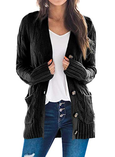 Uusollecy Damen Cardigan Langarm Strickjacke Herbst Winter Casual Strickcardigan Open Front Sweater mit Knopf S-XXL von Uusollecy