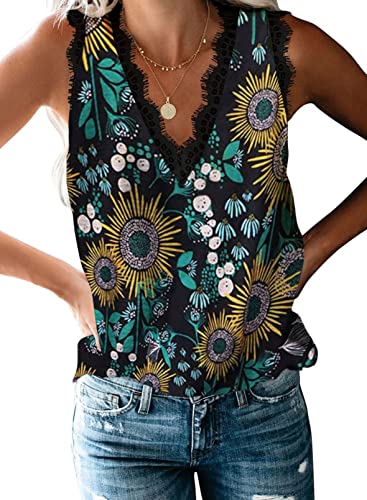 Uusollecy Damen Casual Oberteile Blusen V-Ausschnitt Ärmellos Spitze Unterhemd Shirt Sommer Tank Tops von Uusollecy