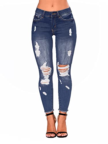 Uusollecy Damen Skinny Jeans Rissen Löcher Ankle Jeanshosen von Uusollecy