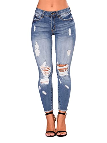 Uusollecy Damen Skinny Jeans Rissen Löcher Ankle Jeanshosen von Uusollecy