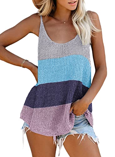 Uusollecy Tank Top Damen Sommer U-Ausschnitt Spaghetti Ärmellose Stricktop Casual Loose Tops für Damen, Blau M von Uusollecy