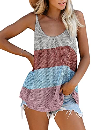 Uusollecy Tank Top Damen Sommer U-Ausschnitt Spaghetti Ärmellose Stricktop Casual Loose Camisole Tops für Damen, Mehrfarbig S von Uusollecy